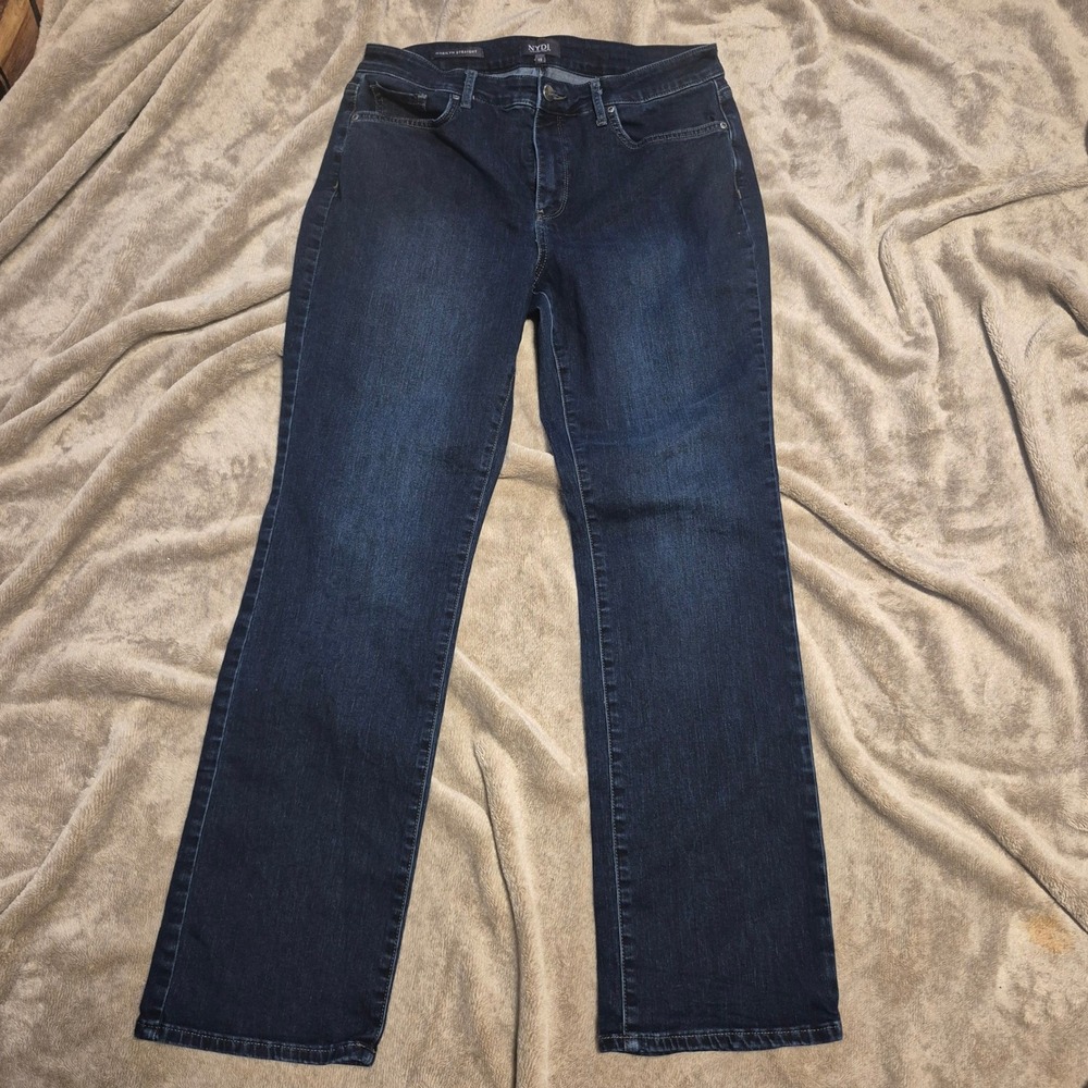 NYDJ Marilyn Straight Leg Jeans Dark Wash Lift Tuck Blue Denim Size 12